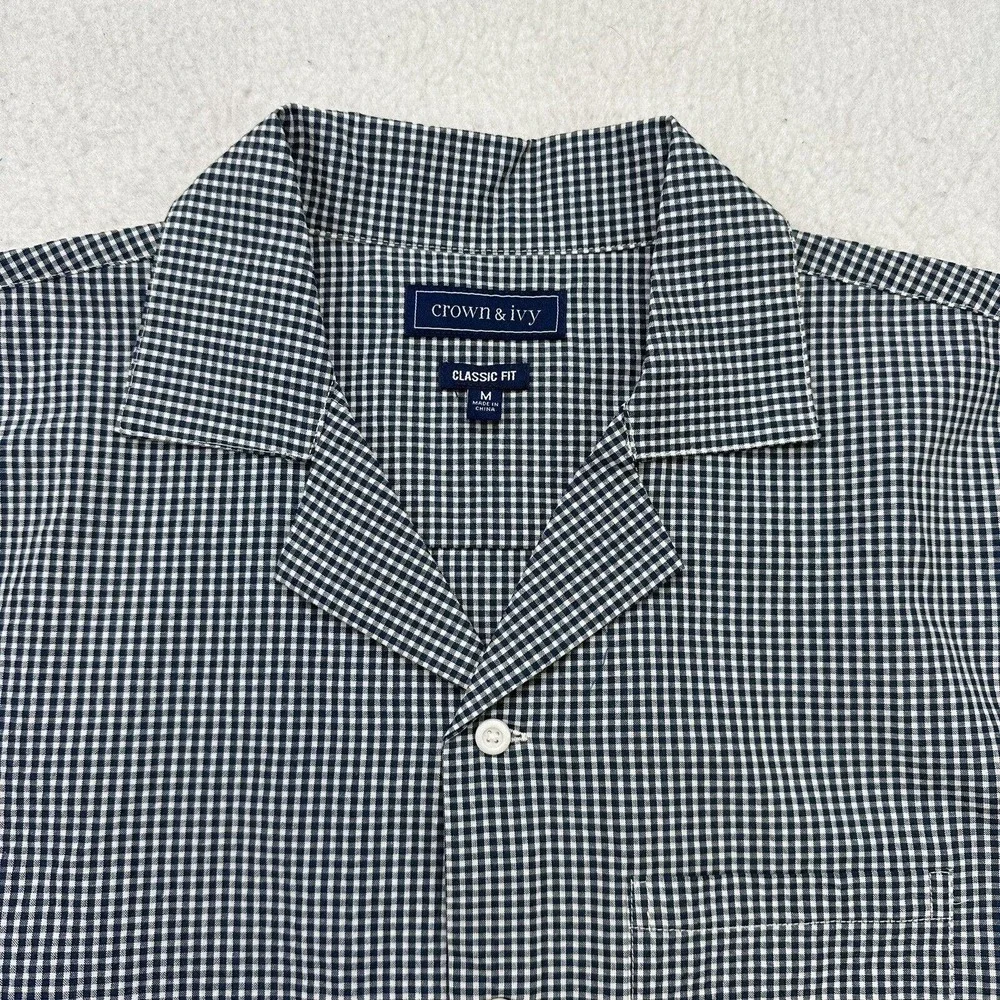 Crown & Ivy Shirt Mens Medium M Blue White Plaid Button Up Short Sleeve Classic - Picture 3 of 12